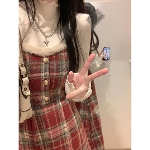 法式 两件连衣裙j背带毛呢战袍白色上衣秋冬打底衫 复古 学生套装