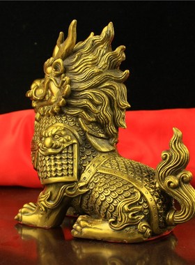 纯铜麒麟摆件家居玄关公室门厅桌面装饰品铠甲麒麟小号瑞兽坐麒麟