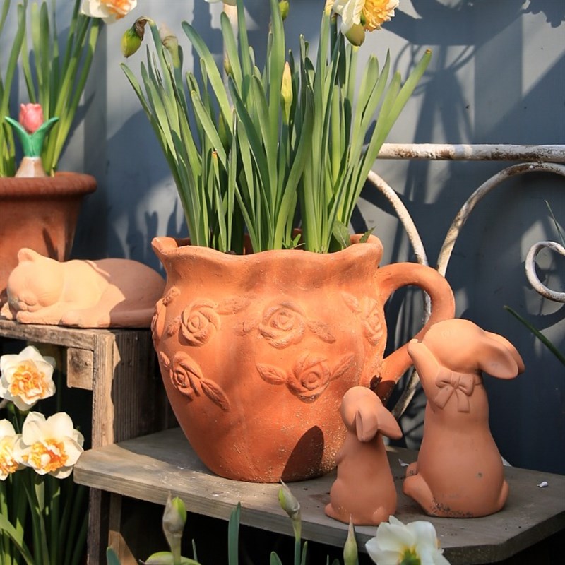 爱上花园细质红陶 庭院阳台露台卡通摆件 陶艺 装饰 手工 兔子