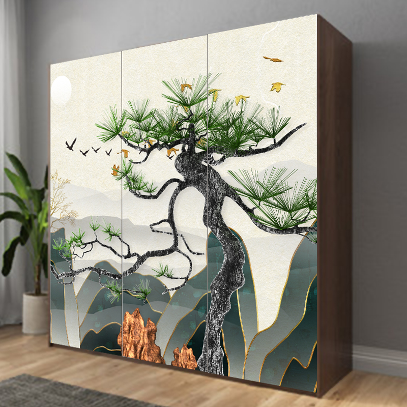 衣柜门贴纸翻新自粘新中式图案柜子贴画装饰推拉门玻璃移门贴膜