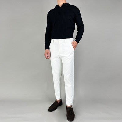秋冬八分修身小直筒休闲裤男九分裤小个子商务抗皱白色裤子厚款潮