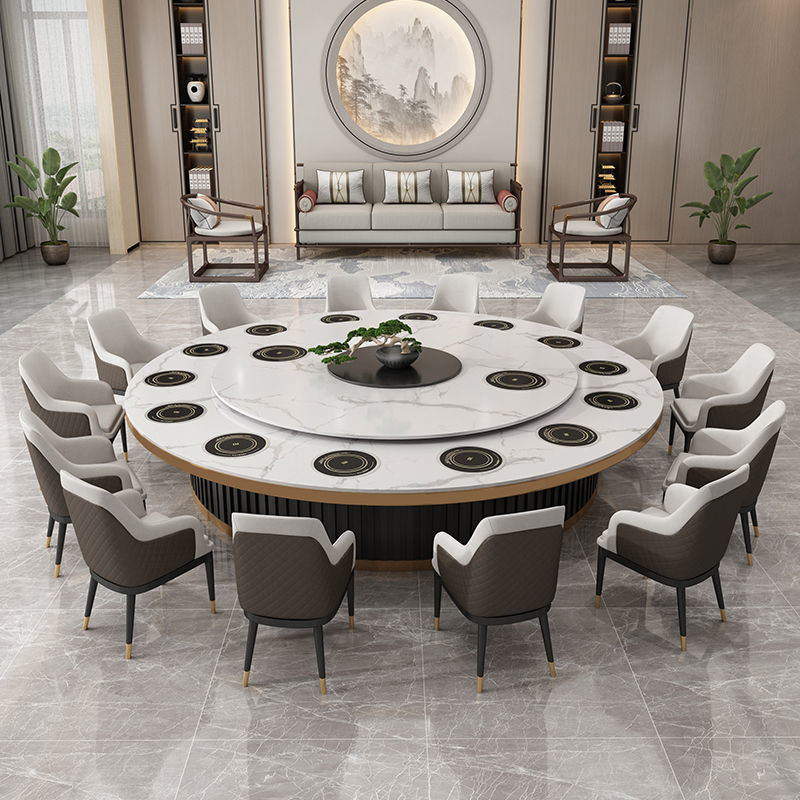 酒店餐桌大圆桌转盘岩板电动16人轻奢1.8米2米3米15人20人宴会桌