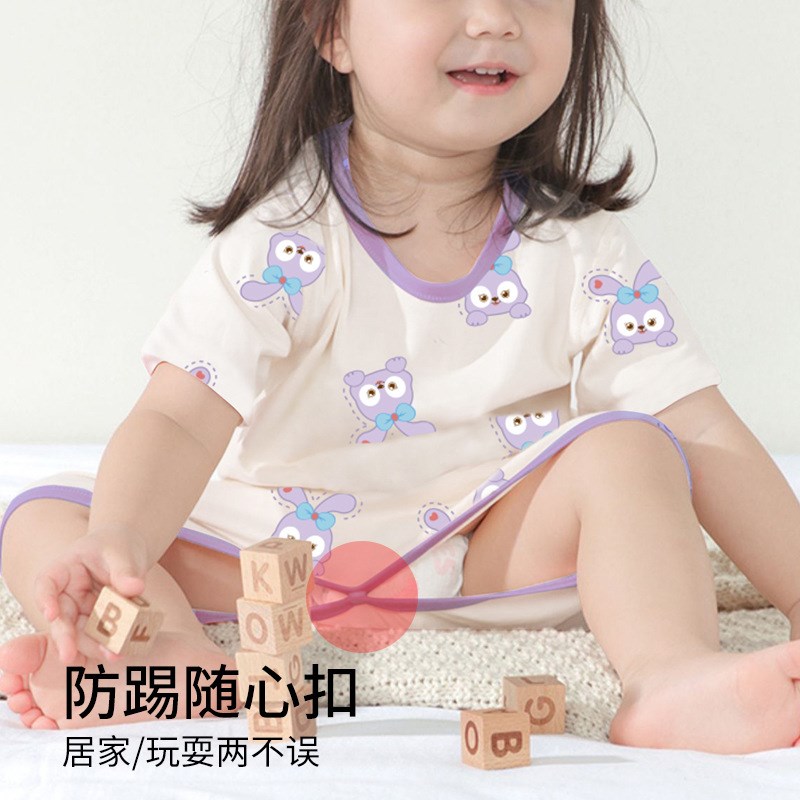 婴儿睡袋家居短袖睡衣连体衣婴儿衣服夏季薄款纯棉空调服宝宝睡袍