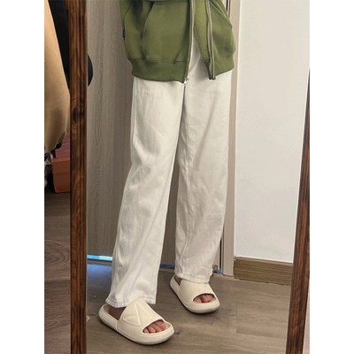 白色牛仔裤女小个子直筒宽松2023年秋冬新款高腰显瘦阔腿老爹裤子
