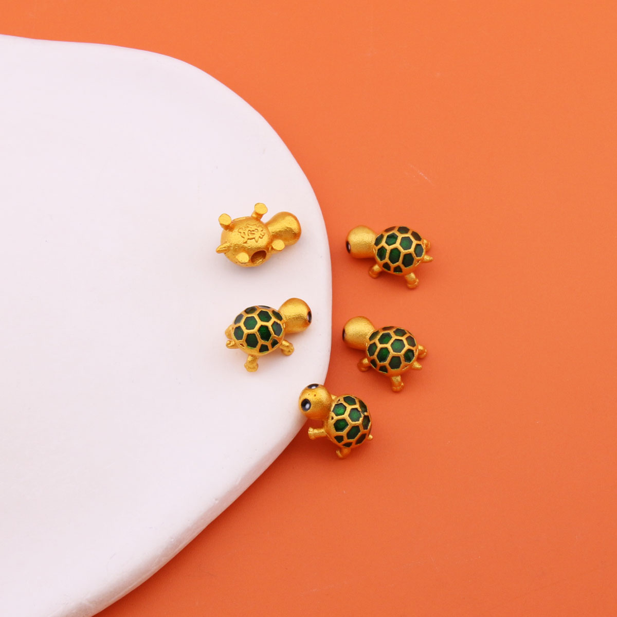 DIY饰品配件保色古法哑金乌龟吊坠通孔滴油手链项链配件材料