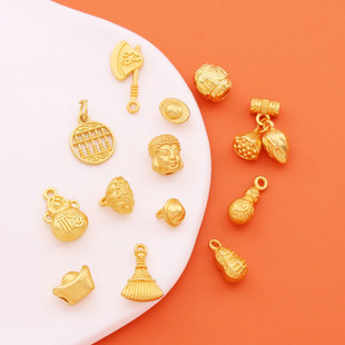 保色古法哑金福字钱袋diy手链项链葫芦莲蓬花生手工饰品配件吊坠