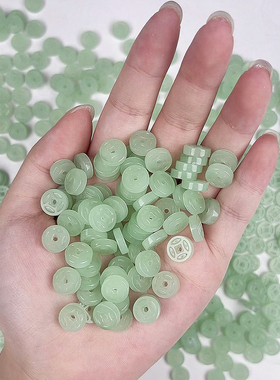 绿色铜钱琉璃挂件项链吊坠仿玉石吊饰饰品DIY配件手工制作钥匙扣