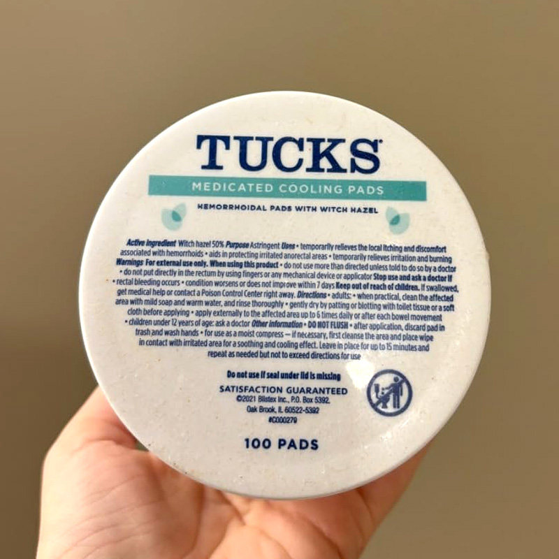 美国直邮 新药TUCKS金缕梅冰敷片100片痔疮疼痛产后撕裂侧切缓解1