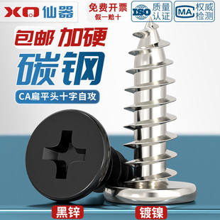 CA铁镀镍 黑色扁平头十字自攻螺丝钉大扁薄头子平头尖尾木自攻丝
