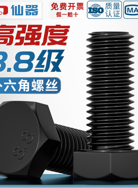 8.8级高强度外六角螺丝螺栓黑色加长螺钉大全M3M4M5M6M8M10M12M16