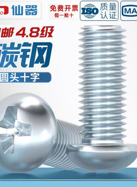 碳钢4.8级镀锌十字槽铁盘头螺钉大/圆头螺丝MM3M4M5M6M8 GB818-85