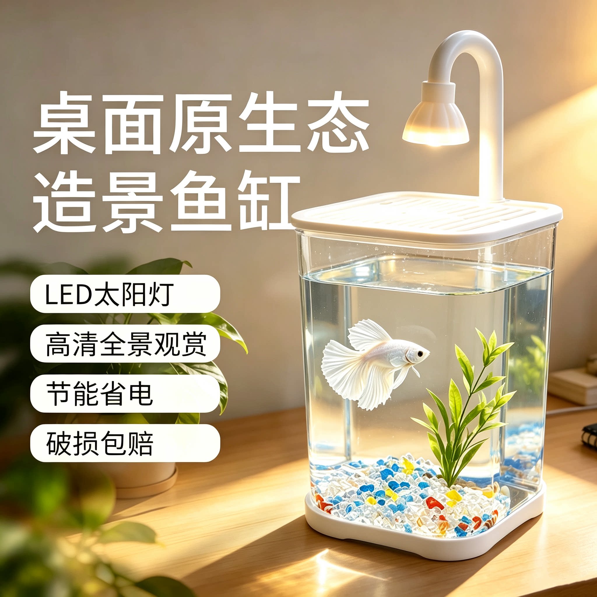 治愈系新款高透明生态小鱼缸