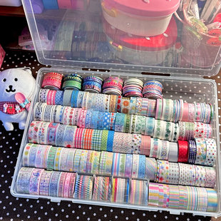 手账胶带收纳盒和透明纸胶带收纳架翻盖收纳分装整理盒整卷展示