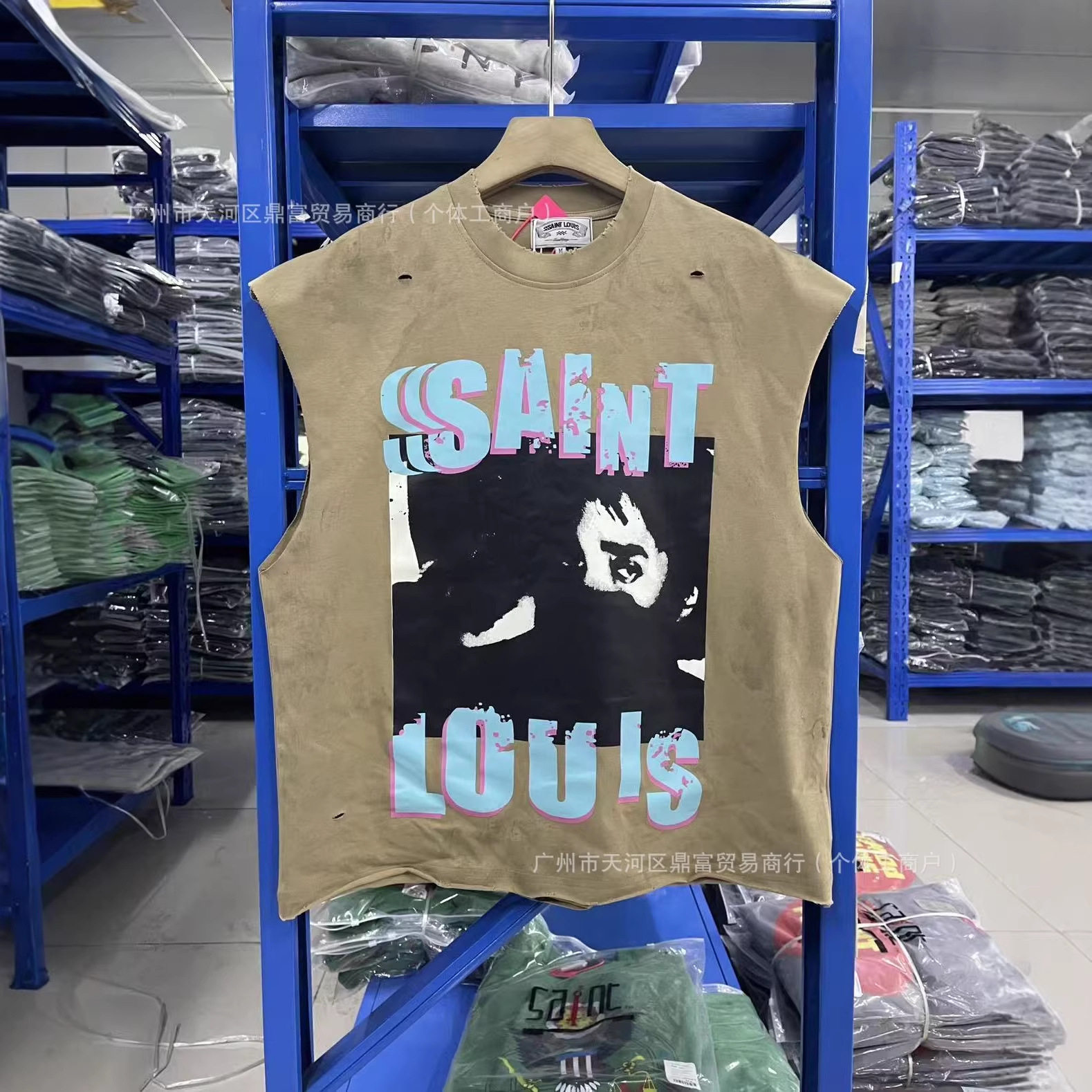 SSSAINT LOUIS 26SS 手工做旧破坏相片印花图案水洗做旧坎袖背心