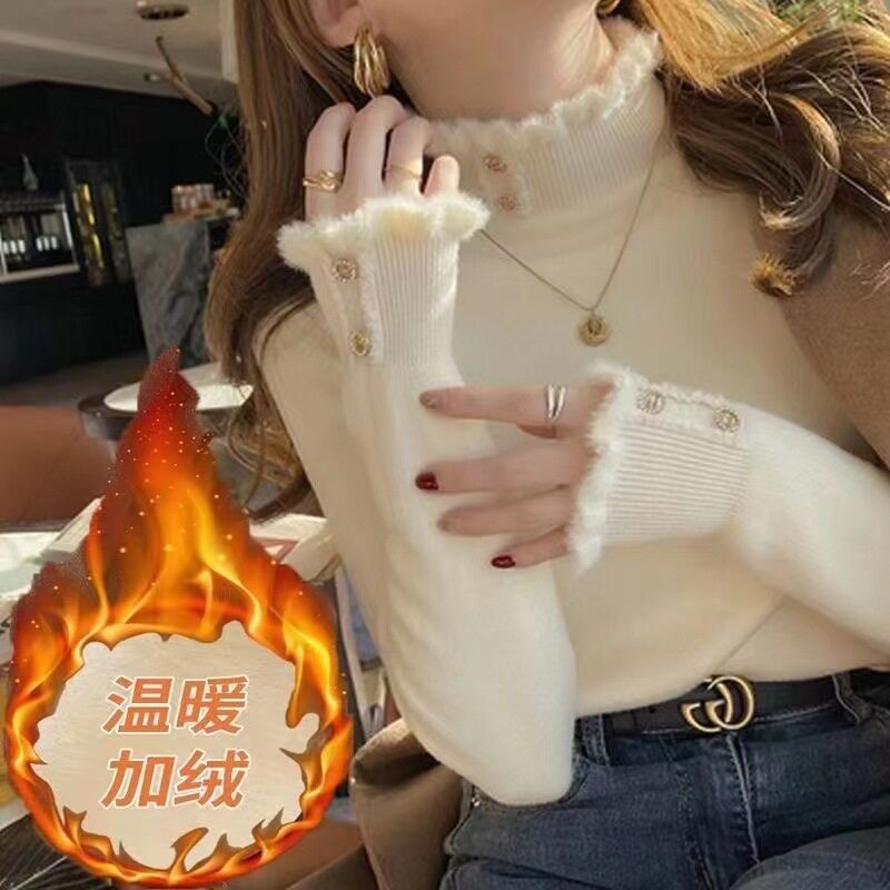 保暖打底衫半高领一体绒针织毛衣秋冬新款可外穿修身气质上衣