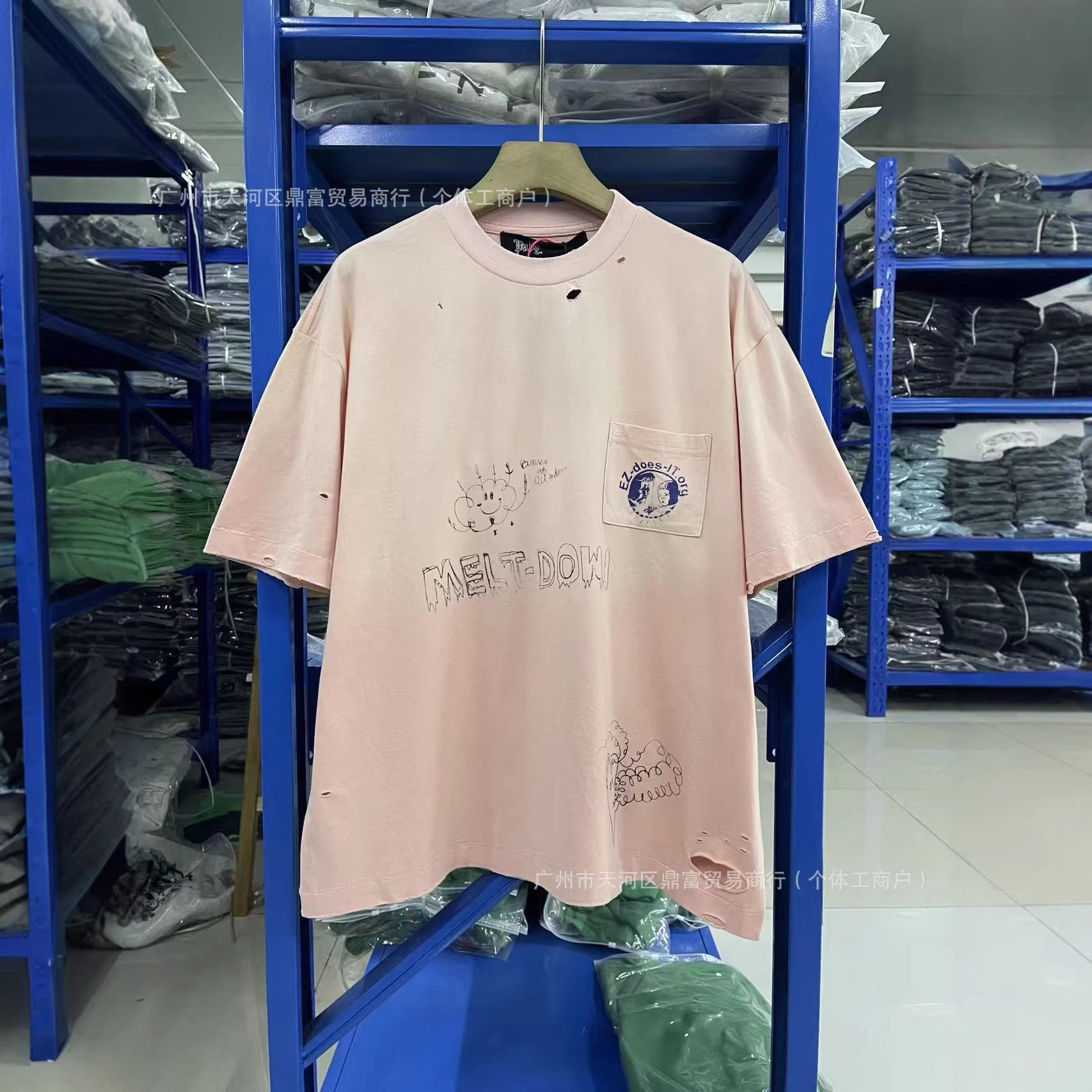Paly Hollywood FW26 胸前口袋徽标字母水洗做旧短袖T恤