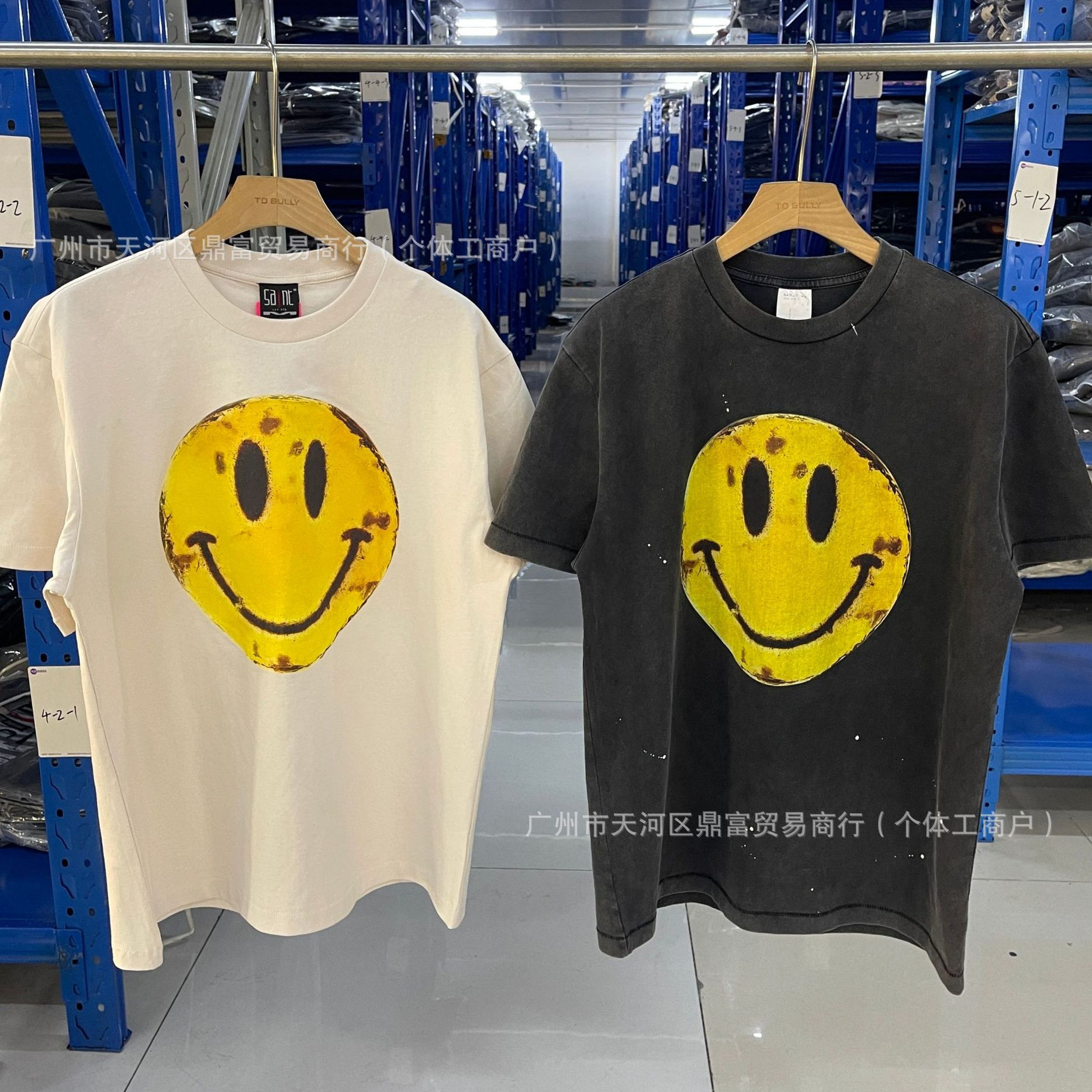 Saint Michael 笑脸印花 KLF联名款 英国电子音乐组合水洗做旧T恤