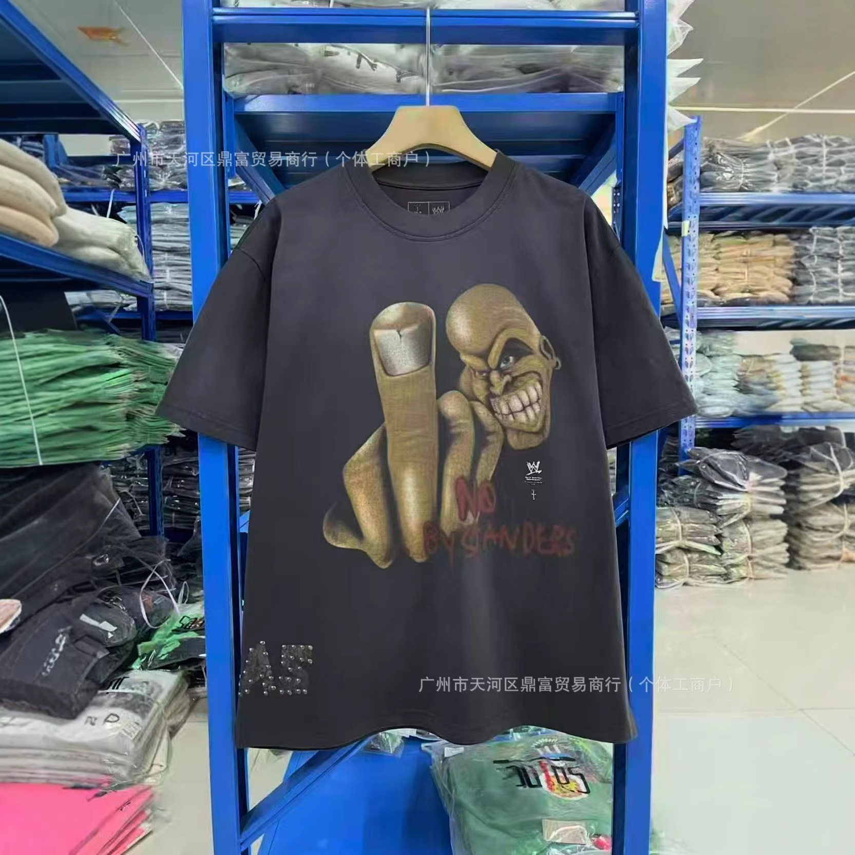 TravisScott x WWE联名款人物骷髅头图案字母印花短袖T恤