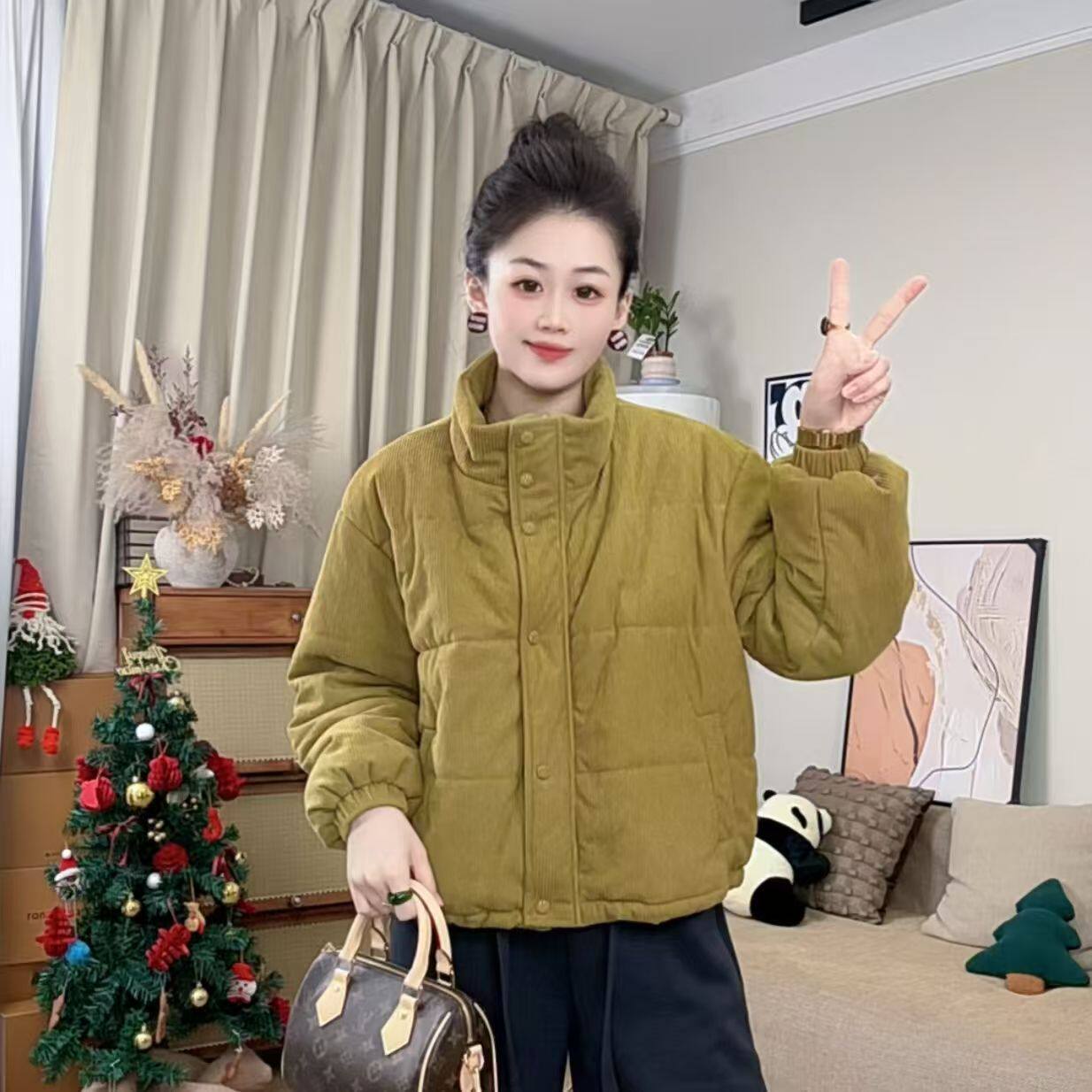 小个子灯芯绒简约棉服冬新款时尚宽松面包服随搭外套女棉服