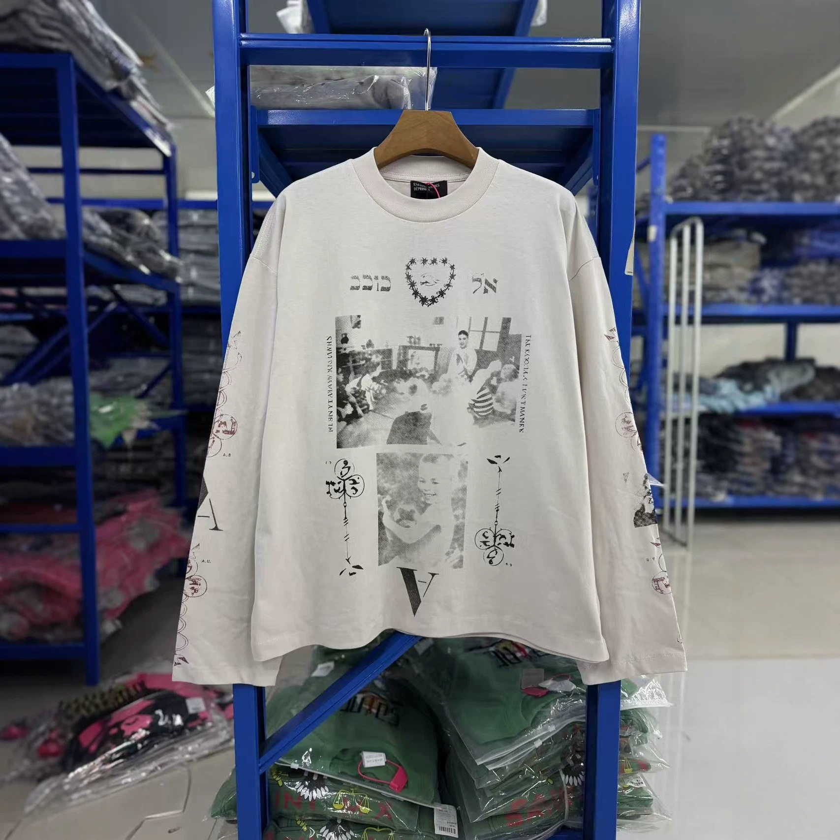 E.R.D SS26 樱桃图案高领宽松版型复古水洗休闲长袖T恤