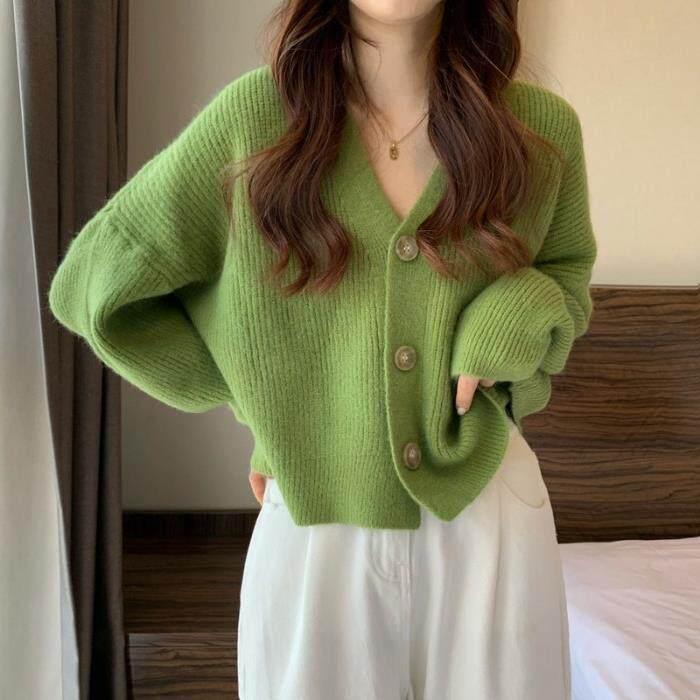 宽松慵懒风外套秋冬年新款v领针织衫秋季长袖毛衣开衫女上衣