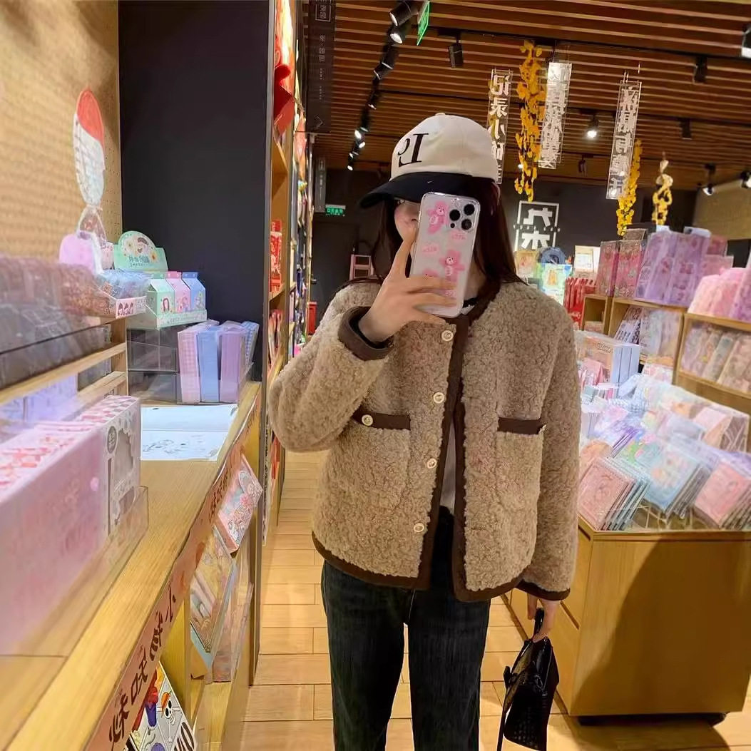 小个子秋冬新款小香风外套女仿羊羔毛皮草加厚皮毛一体外套上衣