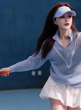 早秋新款羊毛V领镂空针织老钱学院风时尚小众网球罩衫运动罩衫