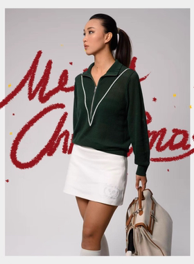 rwk02g 英伦高级复古网球墨绿老钱风运动羊毛混纺罩衫