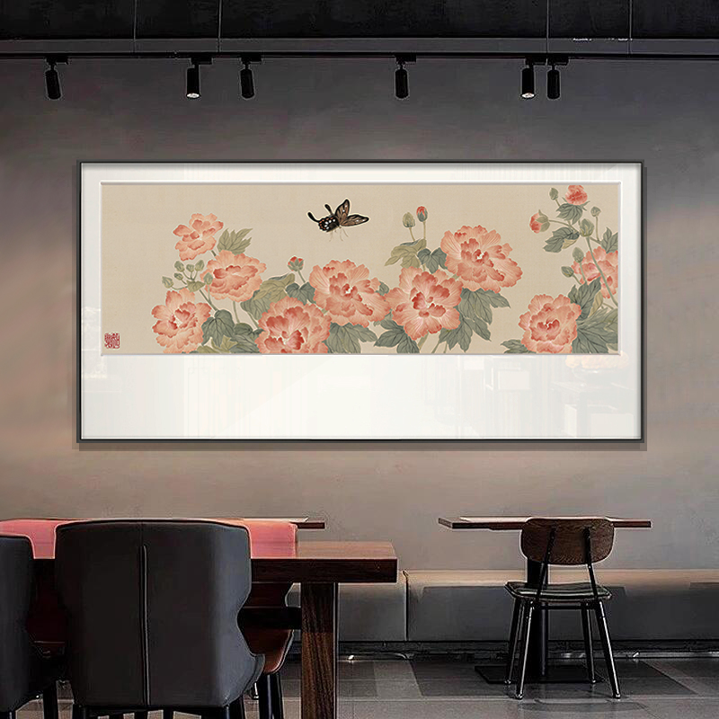 牡丹花卉沙发背景墙装饰画客餐厅别墅玄关入户东方美学艺术家挂画图片