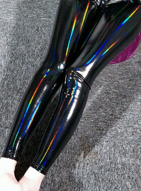 春秋薄款pu打底裤女高腰性感紧身幻彩漆皮裤欧美镜面亮.皮大码长