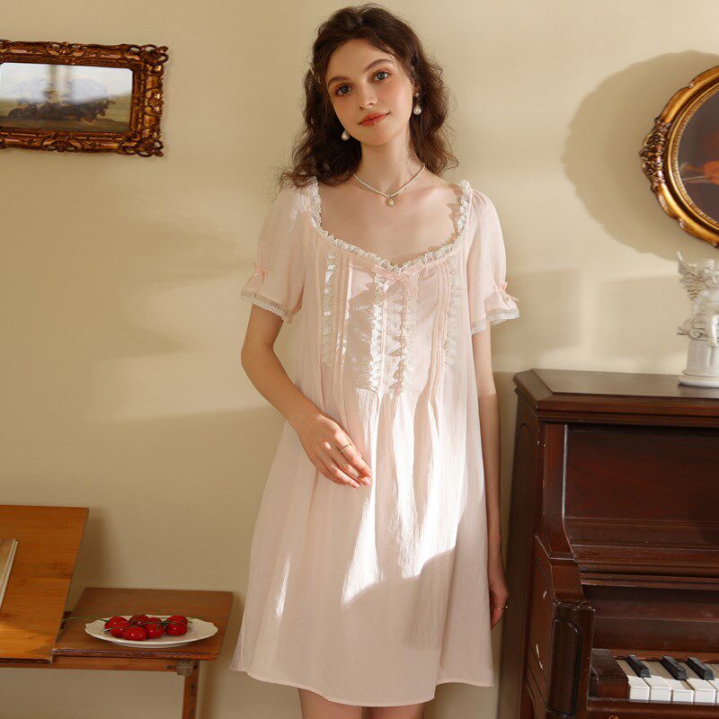 法式粉色短袖睡裙女纯棉短款夏季y公主风睡衣女款2025新款家居服