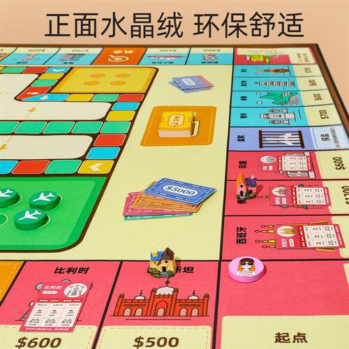 大号富翁世界之旅豪华版桌游w儿童成人桌面游戏飞行棋二合一地毯