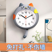 儿童房挂钟卡通创意卧室免打u孔挂墙静音钟表挂表新款 2023网红时