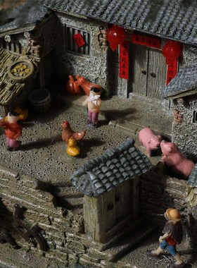 复古怀旧建筑农家小院摆件v老房子模型客厅装饰桌面盆栽微景观造