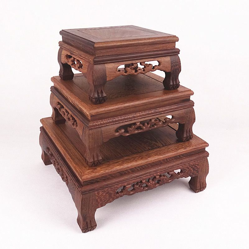 红木云纹雕刻工艺品奇石头鸡翅木托架实木质花盆底座花瓶摆件底座