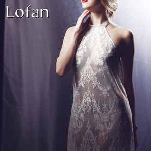 L3SH1058 Lofan性感内衣家居服女复古蕾丝薄透吊带裙中露背睡裙