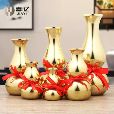 纯铜佛前供花瓶摆件客厅插花观音干燥花花瓶小佛龛佛台八卦葫芦花