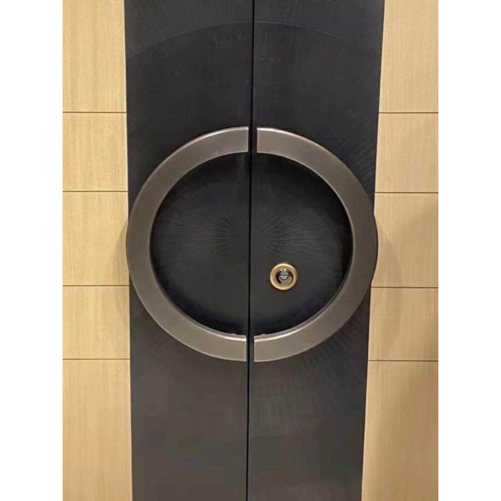 对开玻璃门把手半圆形彷古铜实木门拉手柄双开推拉大门手把月牙形