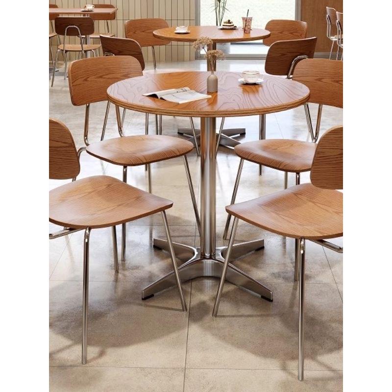 原木风咖啡厅海洋板桌椅组合奶茶甜品店商用实木餐桌简约小方桌子