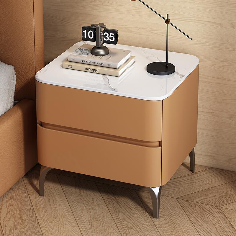 全实木床头柜猫抓皮2025网红主卧床边柜轻奢哑光岩板高级感收纳柜