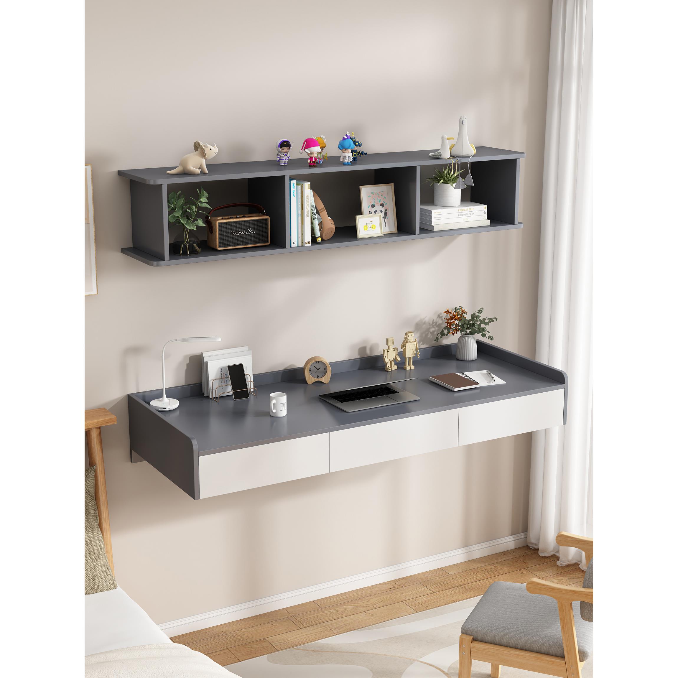 挂墙书桌书柜组合悬空桌书桌笔记型电脑桌卧室床头化妆桌化妆台