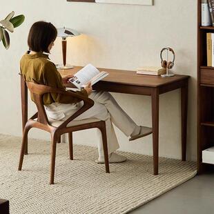 北美黑胡桃木书桌北欧现代简约全实木办公桌家用书房学习桌电脑桌