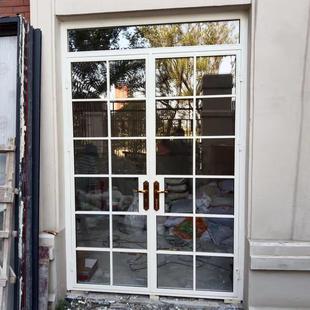 上海白色覆古铁艺玻璃入户门隔断老钢门格子玻璃进户门折叠门定制