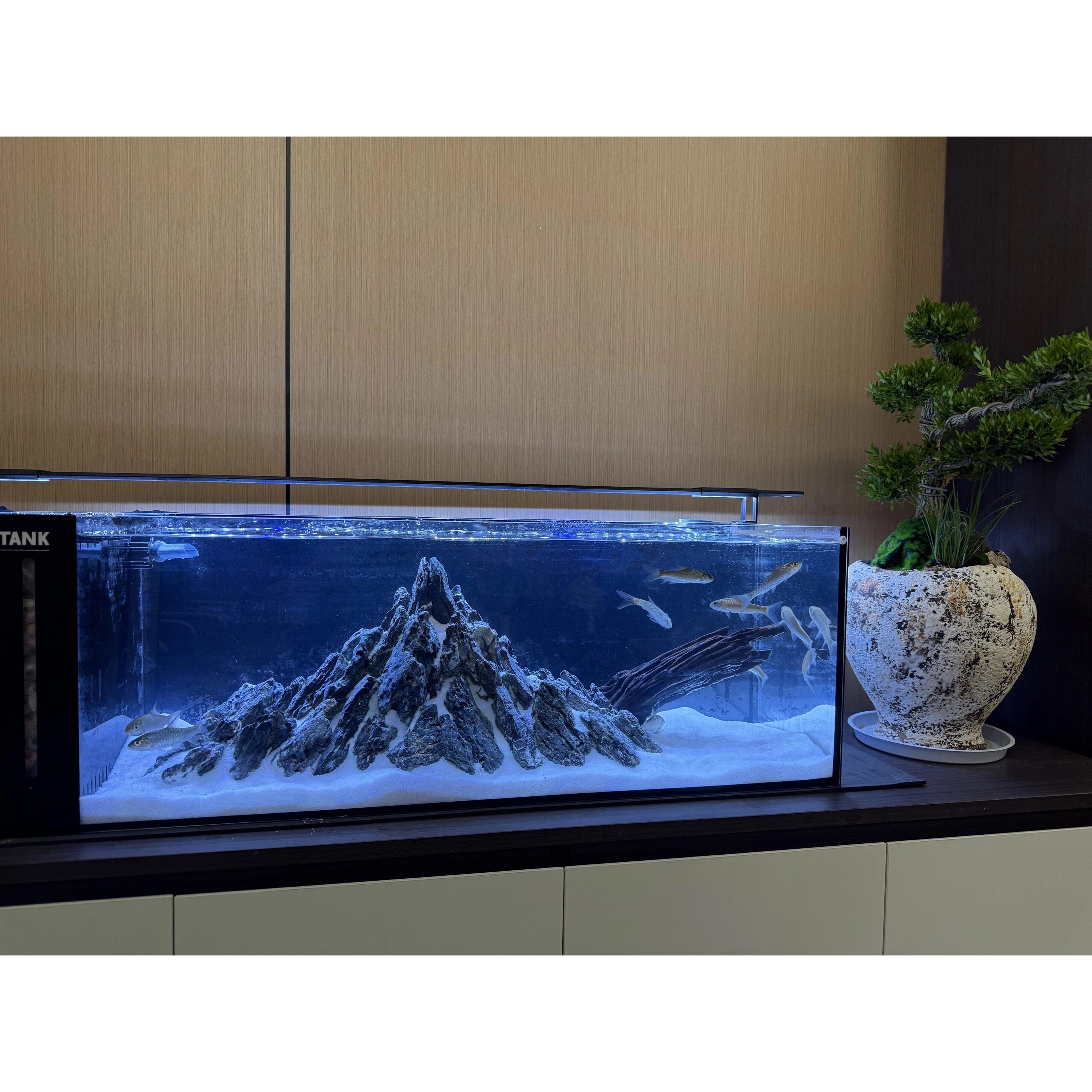 溪流鱼缸造景青龙石山川系列日照雪山成品一体景观
