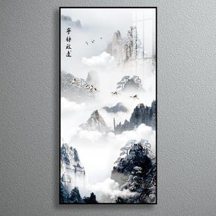玄關裝 水墨家居入戶書房山水掛畫晶瓷畫樓梯過道背景畫 飾畫中式