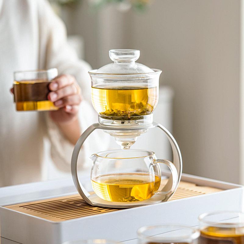 玻璃半自动茶具套装懒人家用旋转泡茶壶功夫茶杯整套茶具茶盘套装