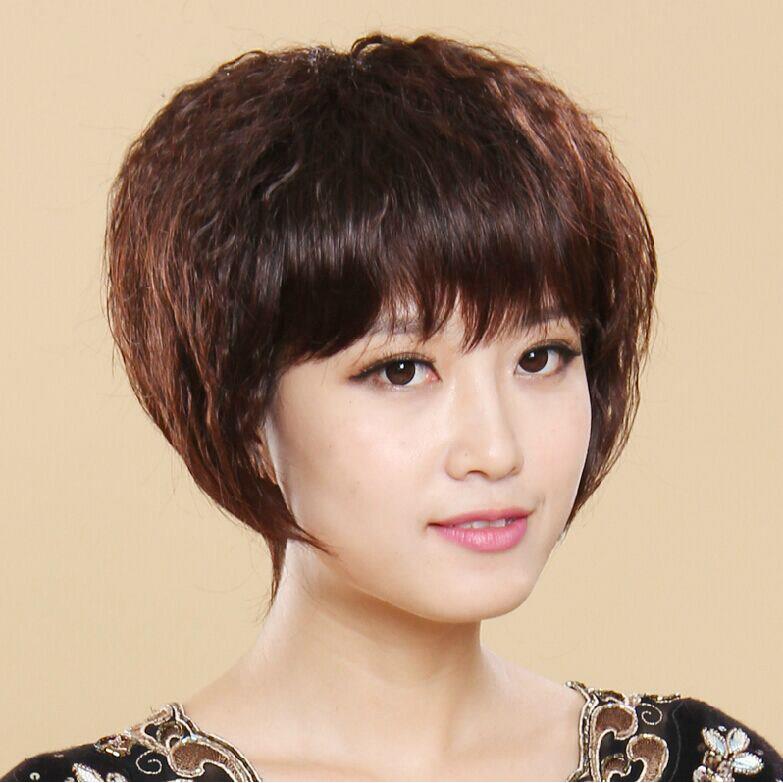 假发女短卷发中老年妈妈真发假发女蓬松BOBO头女短卷发整顶假发套
