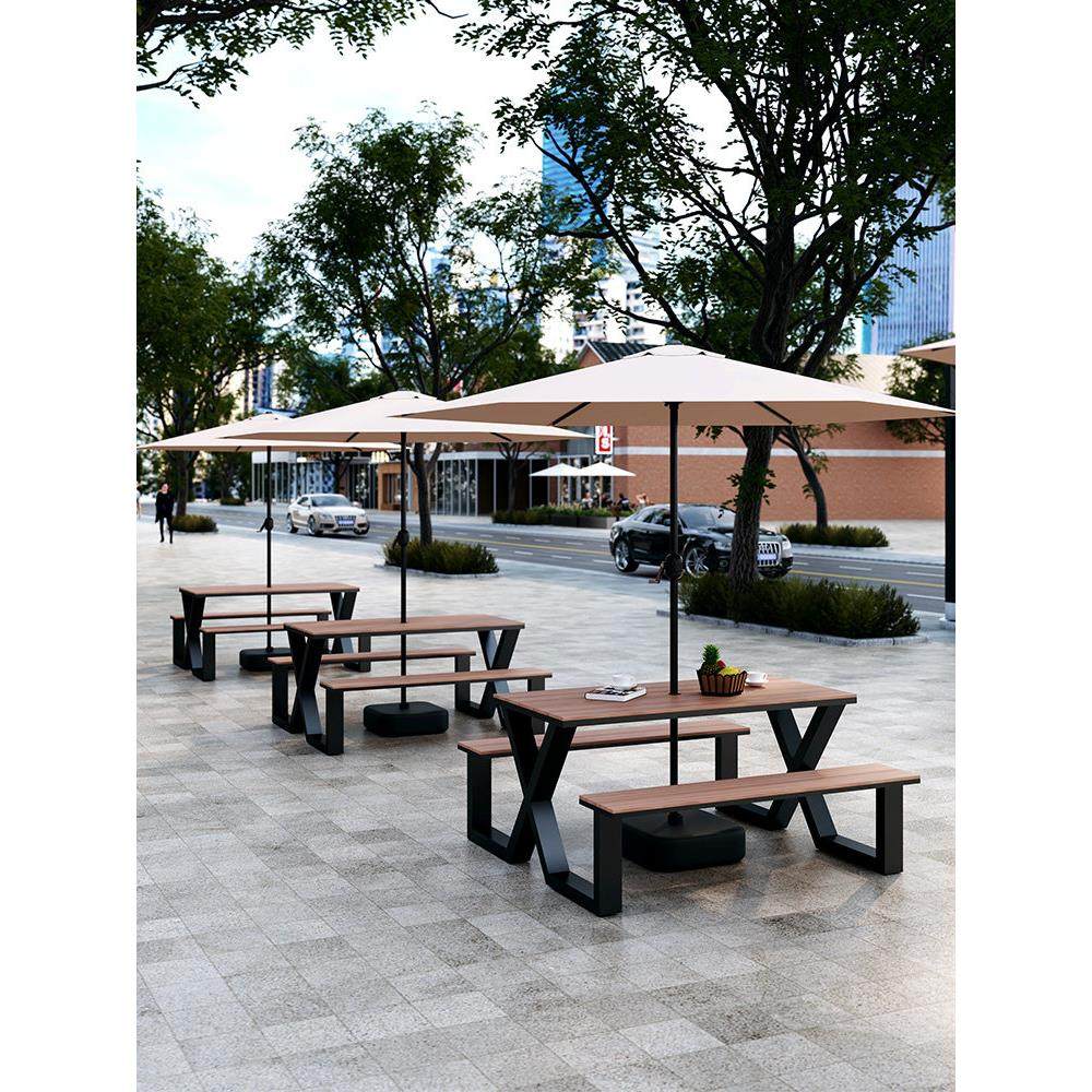 户外塑木桌椅组合网红奶茶店咖啡厅休闲桌椅室外庭院花园连体餐桌