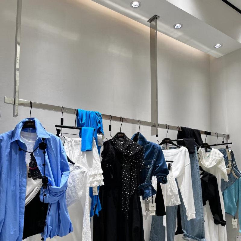 服装店挂衣架婚纱展示架悬挂吊杆吊架橱窗展示陈列不锈钢扁管镜面