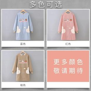做饭工作服围腰网红棉麻 长袖 围裙厨房家用罩衣女2023新款 夏季 薄款